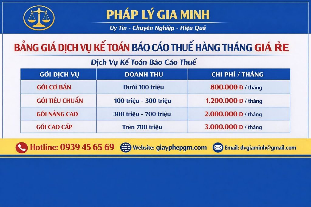 bảng giá làm sổ sách kế toán 
