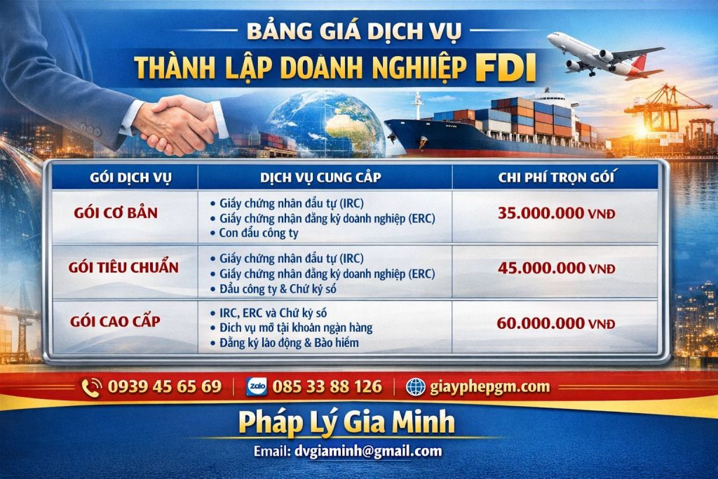 bảng giá thành lập công ty fdi tại nghệ an