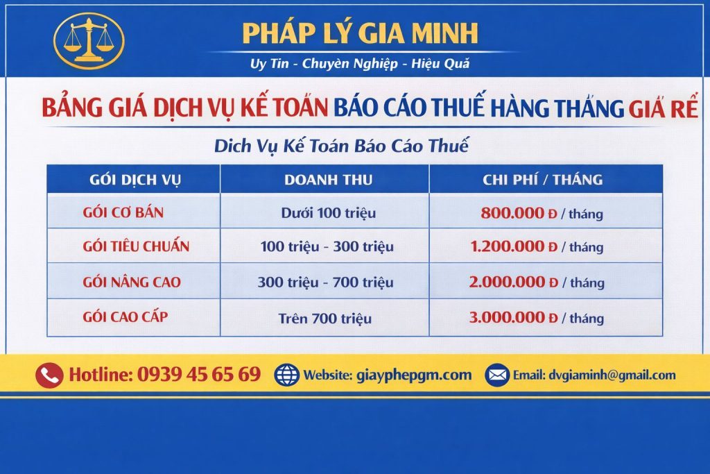 Bảng giá dịch vụ thuế 