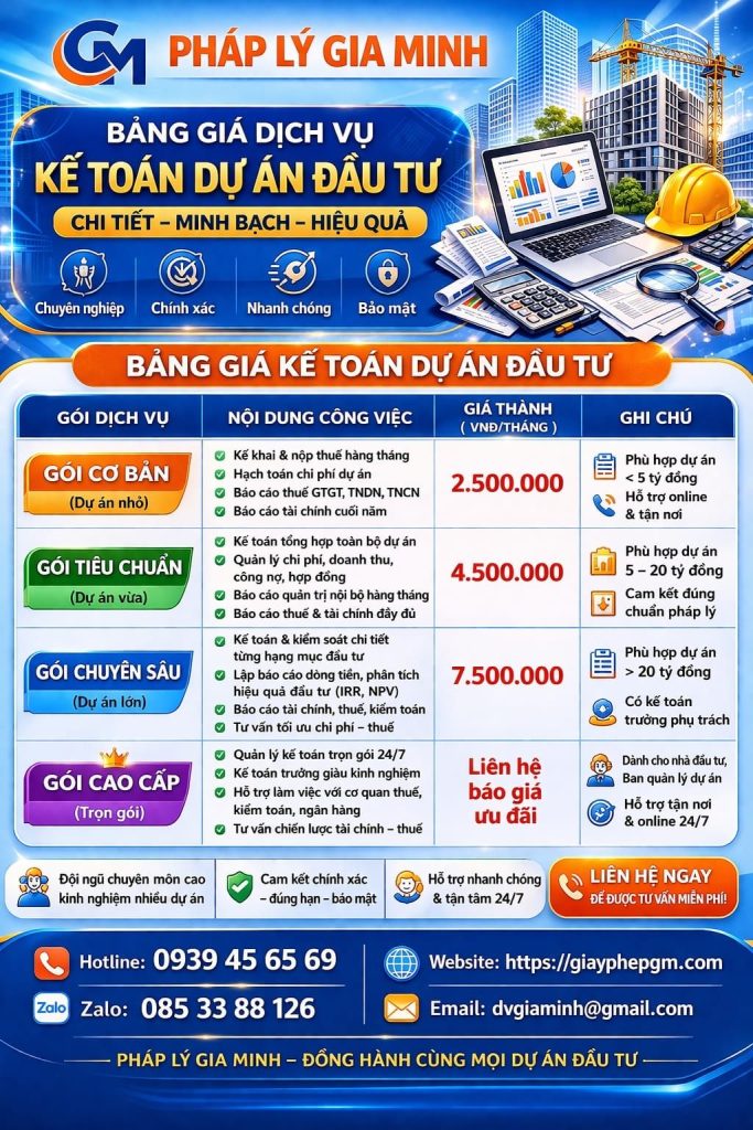 bảng giá kế toán dự án nông nghiệp công nghệ cao