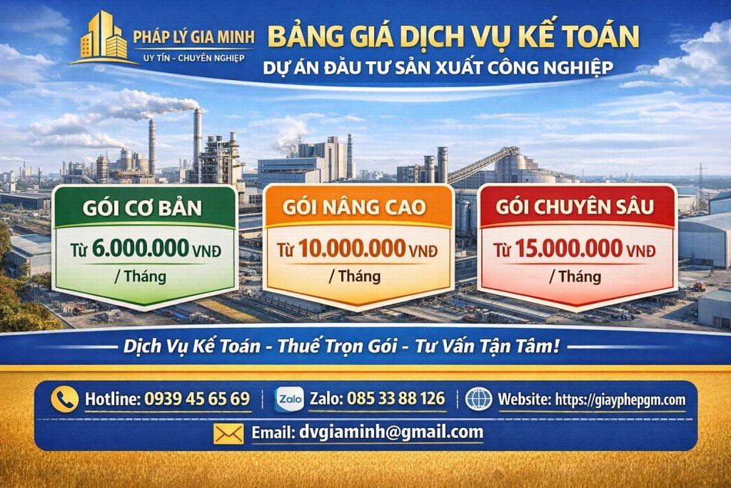 bảng giá kế toán dự án thương mại dịch vụ 