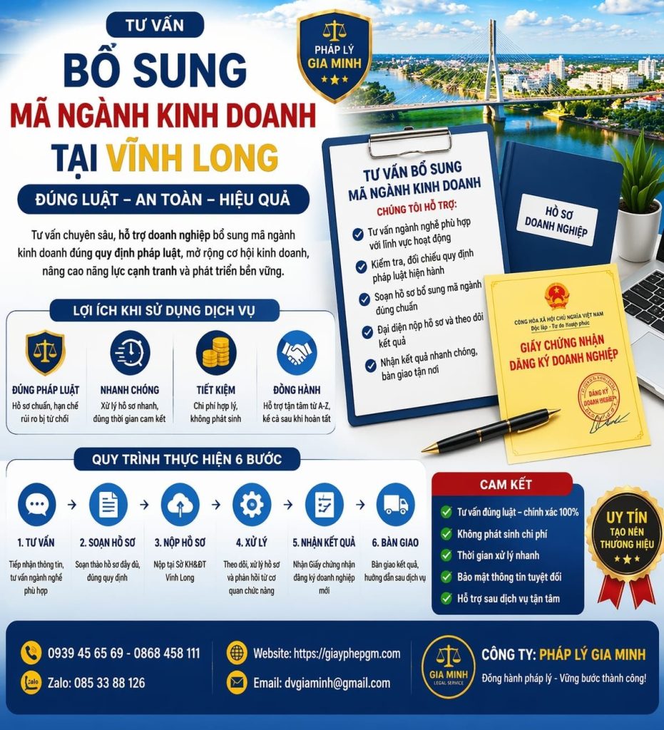 bổ sung ngành nghề doanh nghiệp tại vĩnh long