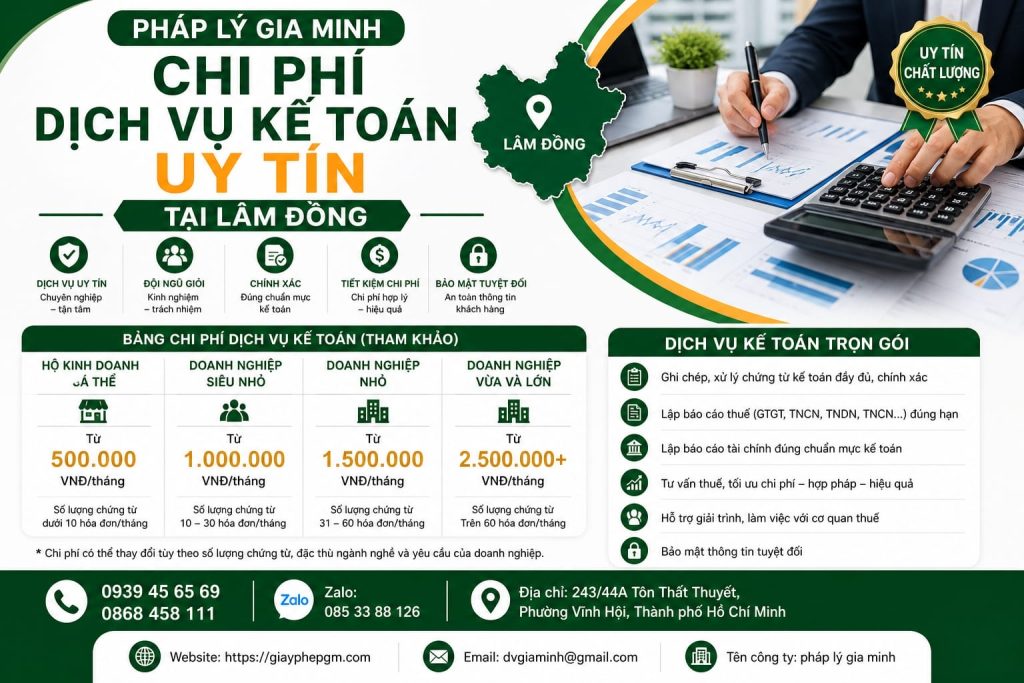 Chi phí dịch vụ kế toán uy tín tại Lâm Đồng