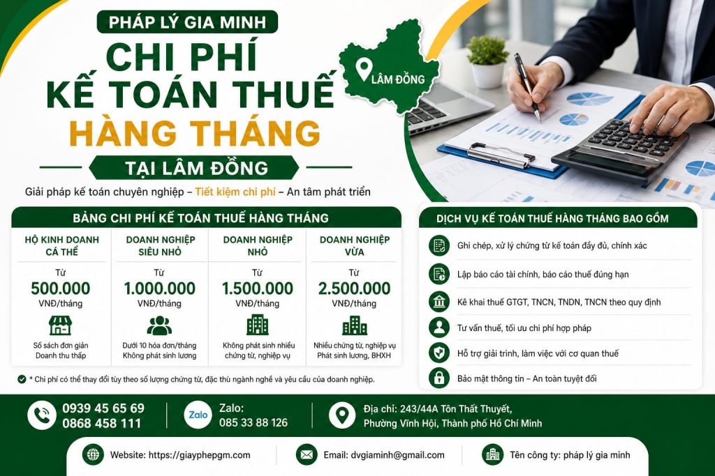 Chi phí kế toán thuế hàng tháng tại Lâm Đồng