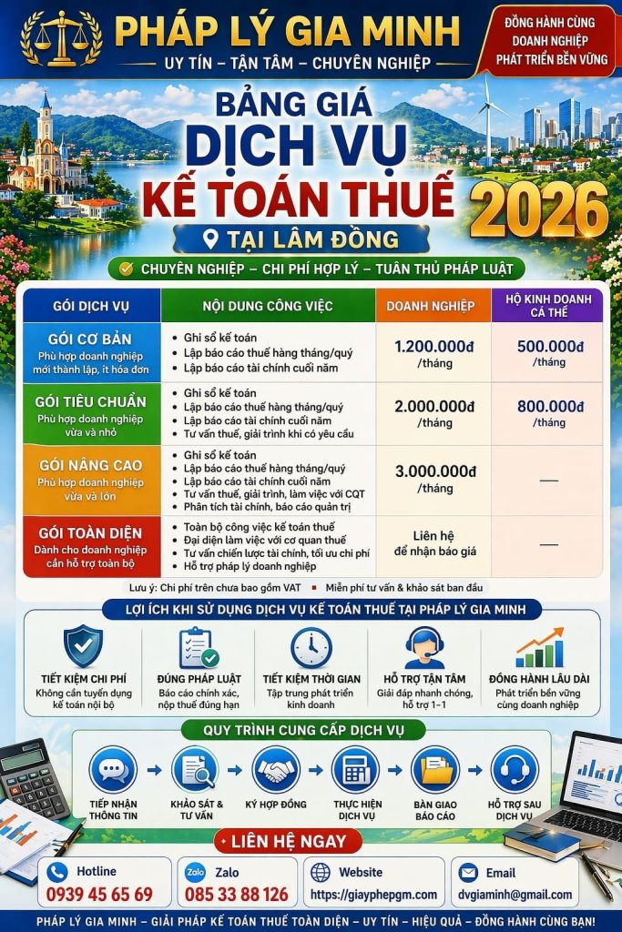 chi phí thuê dịch vụ kế toán tại lâm đồng là bao nhiêu