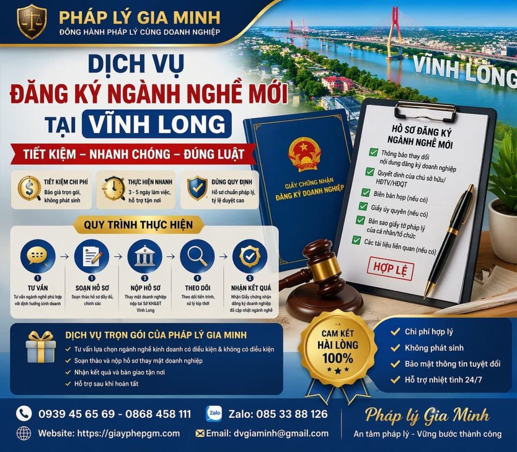 Dịch vụ đăng ký ngành nghề mới tại Vĩnh Long tiết kiệm
