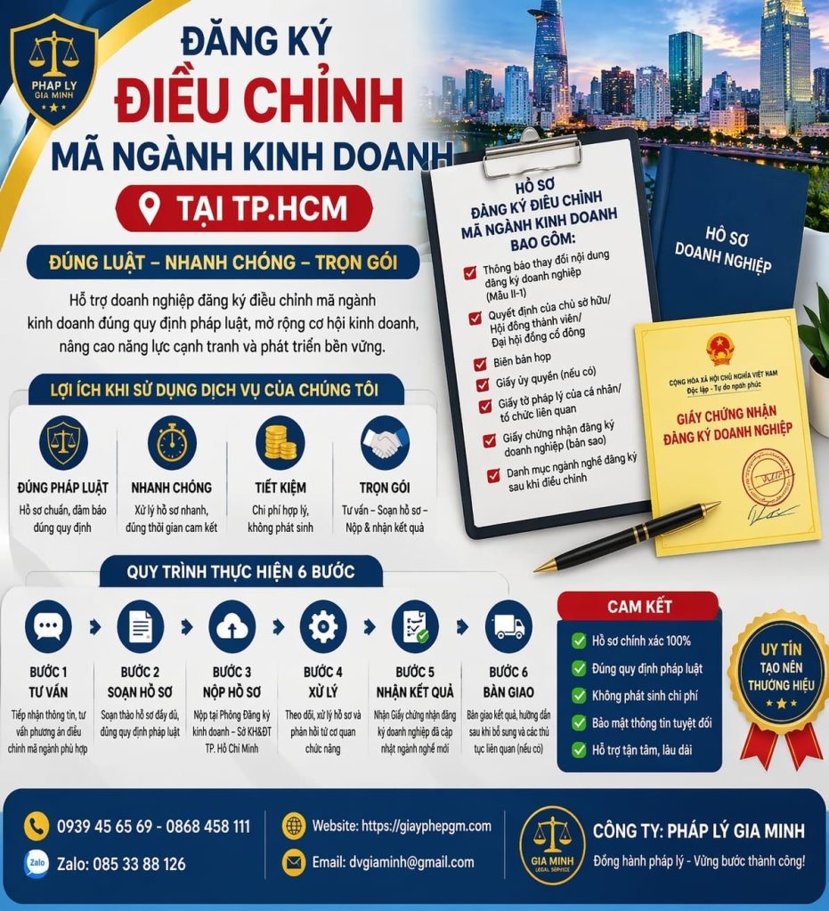 Dịch vụ thay đổi mã ngành công ty tại TPHCM nhanh gọn