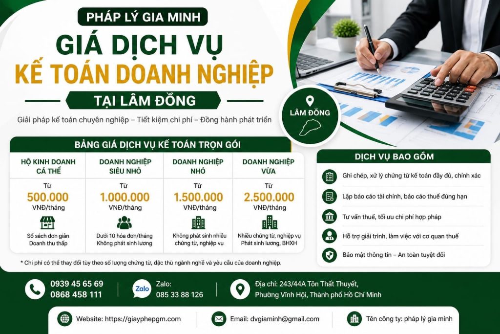 Giá dịch vụ kế toán doanh nghiệp tại Lâm Đồng