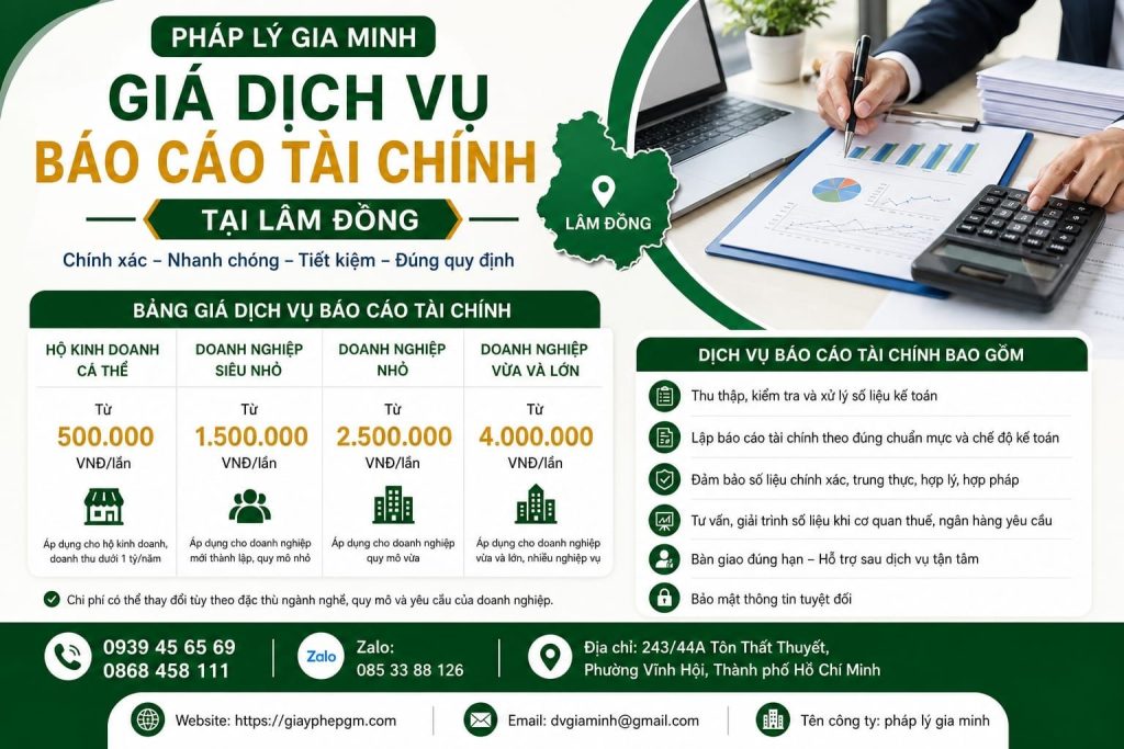 Giá dịch vụ báo cáo tài chính tại Lâm Đồng