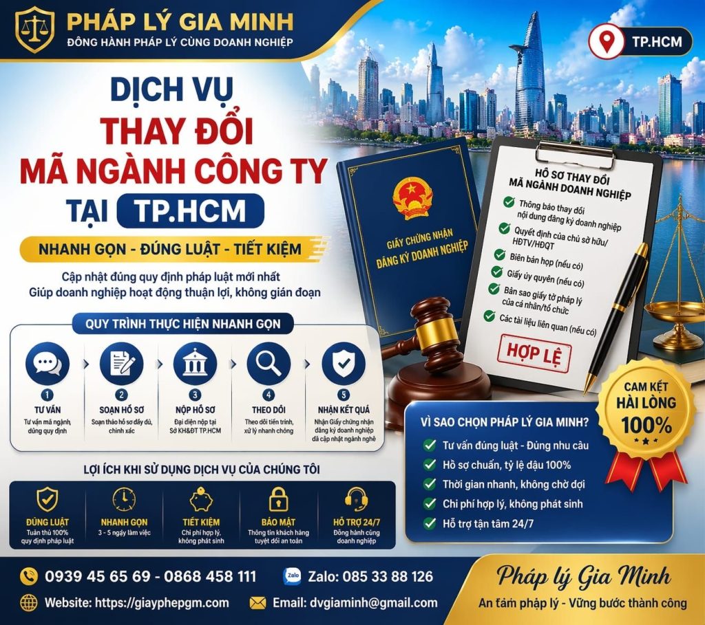 Hồ sơ thay đổi mã ngành kinh doanh tại TPHCM đầy đủ