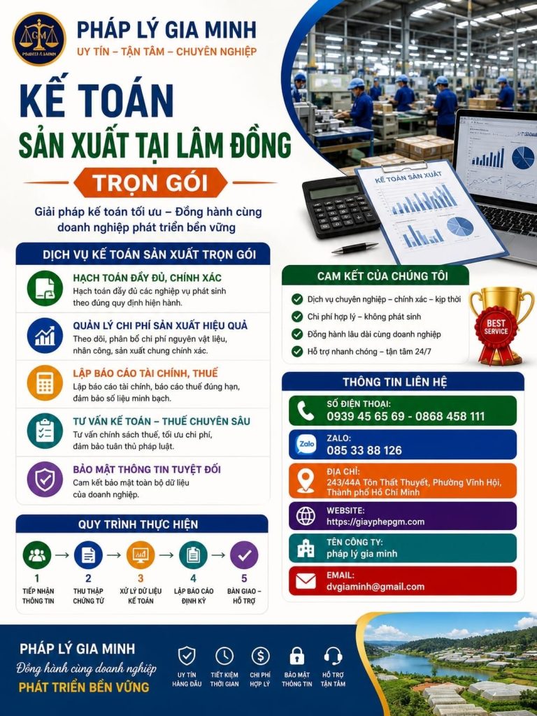 Kế toán sản xuất tại Lâm Đồng trọn gói