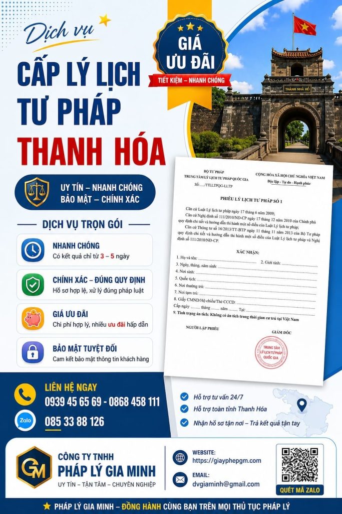 Làm lý lịch tư pháp Thanh Hóa nhanh uy tín
