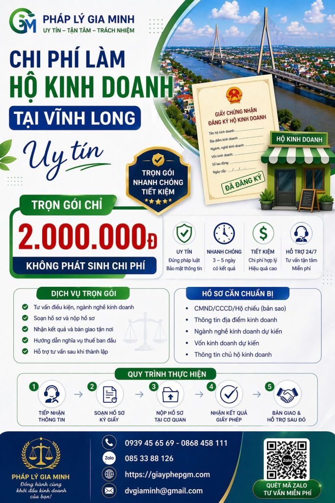 mở hộ kinh doanh cá thể tại vĩnh long cần bao nhiêu vốn