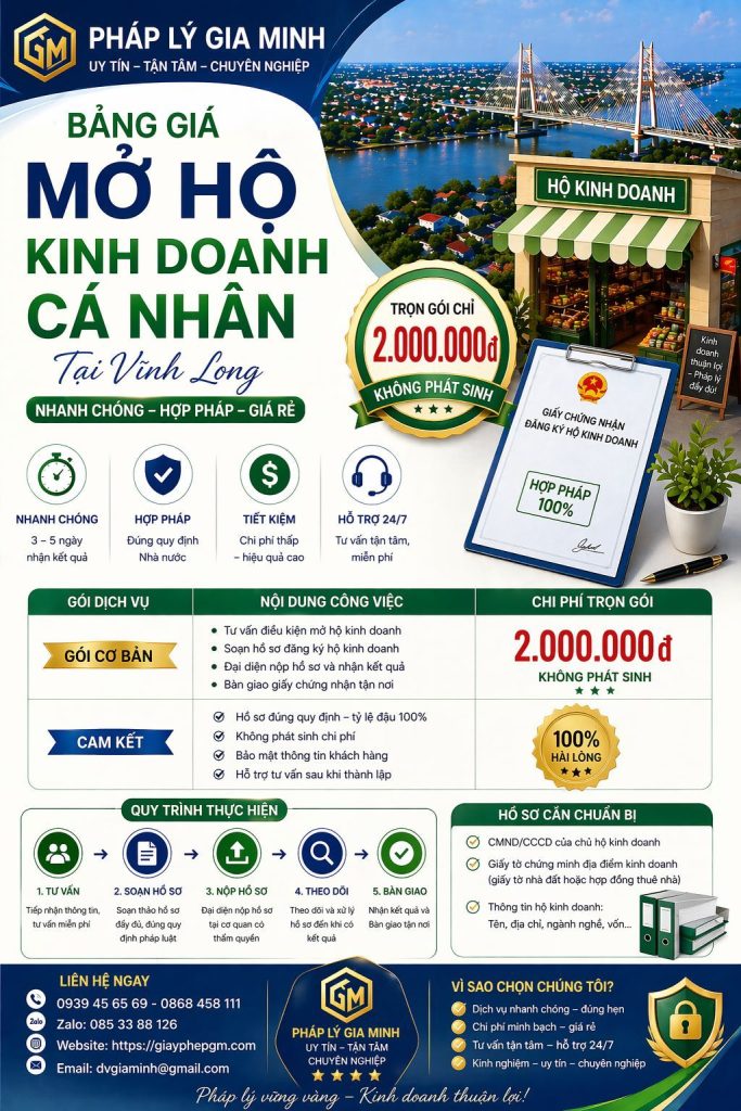 mở hộ kinh doanh shop quần áo tại vĩnh long