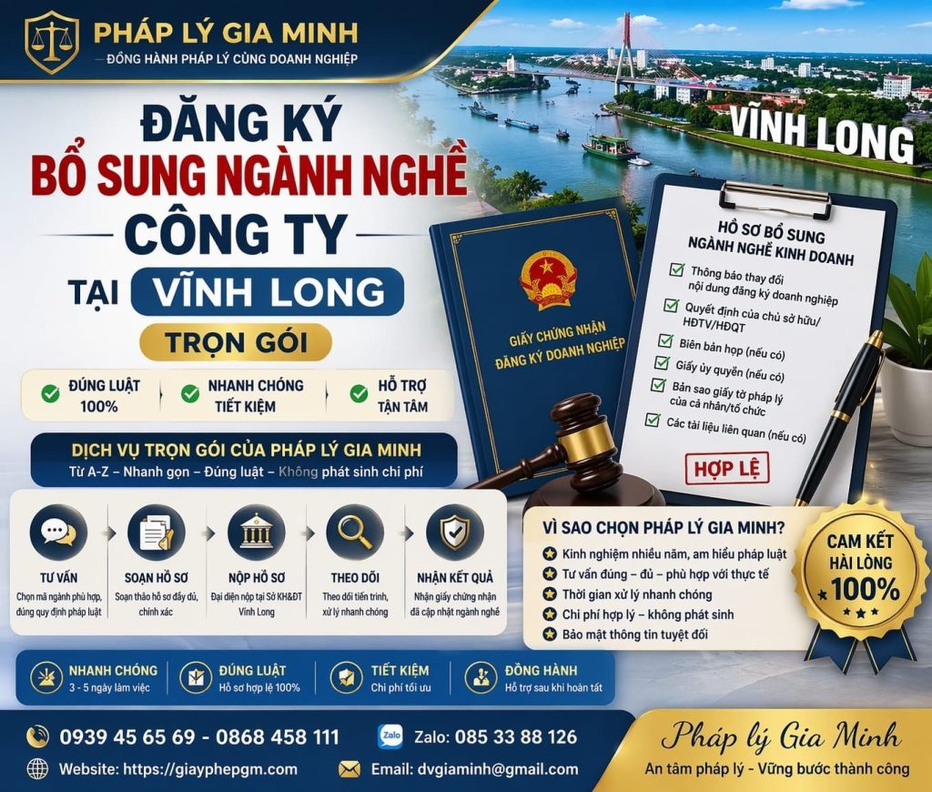 Tư vấn bổ sung mã ngành kinh doanh tại Vĩnh Long đúng luật