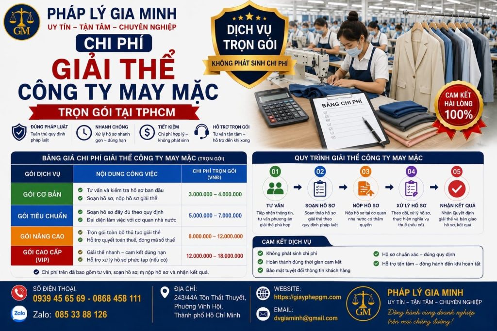 Chi phí giải thể công ty may mặc trọn gói tại TPHCM