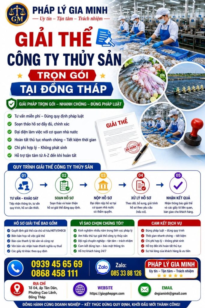 Giải thể công ty thủy sản trọn gói Đồng Tháp