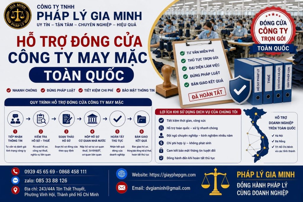 Hỗ trợ đóng cửa công ty may mặc toàn quốc
