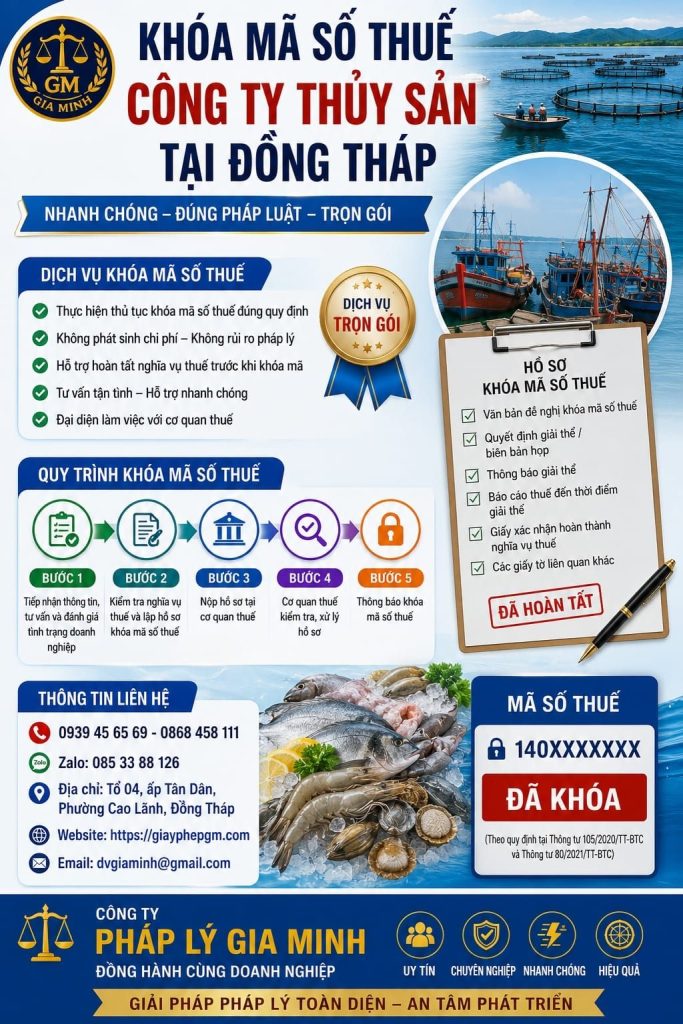 Khóa mã số thuế công ty thủy sản tại Đồng Tháp