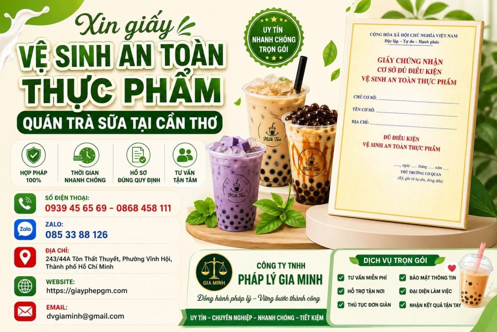 Xin giấy vệ sinh an toàn thực phẩm quán trà sữa tại Cần Thơ