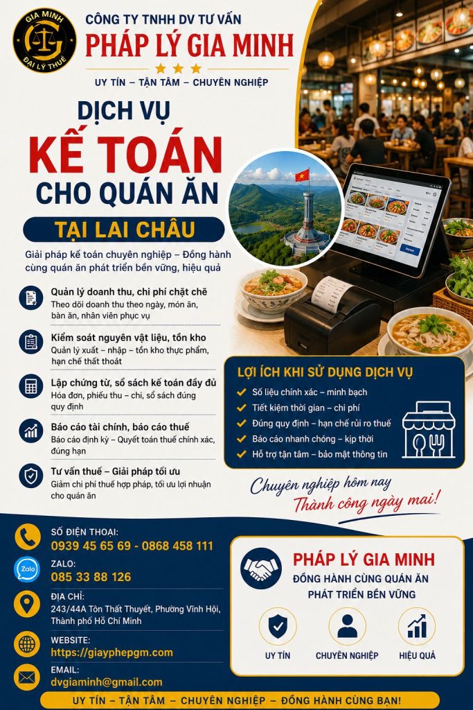 Dịch vụ kế toán cho quán ăn tại Lai Châu