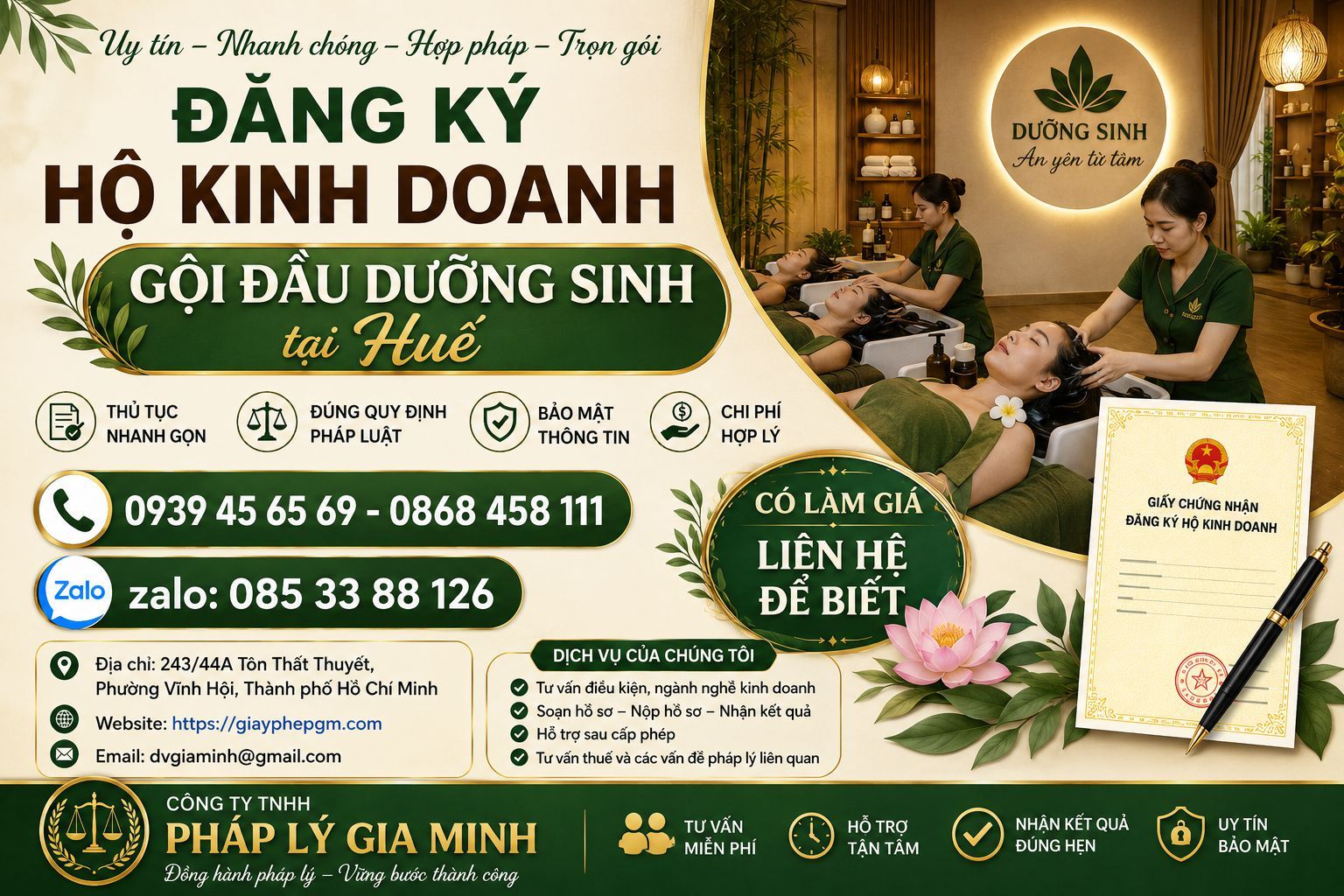 Đăng ký hộ kinh doanh gội đầu dưỡng sinh tại Huế